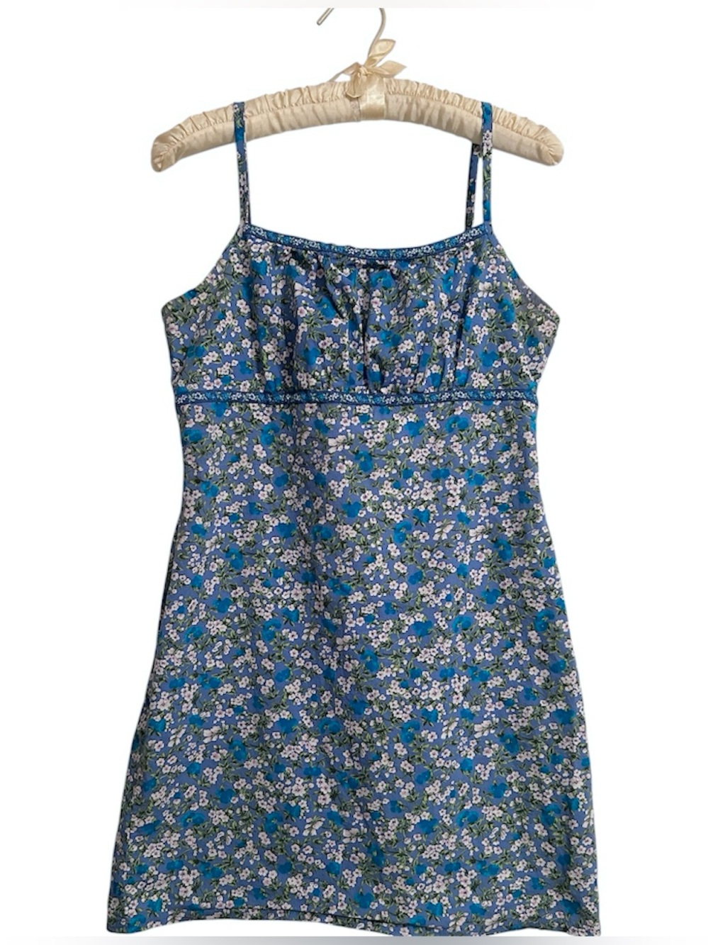 Y2K Mirrors Brand Floral Spaghetti-Strap Mini Dress in Blue Size Large